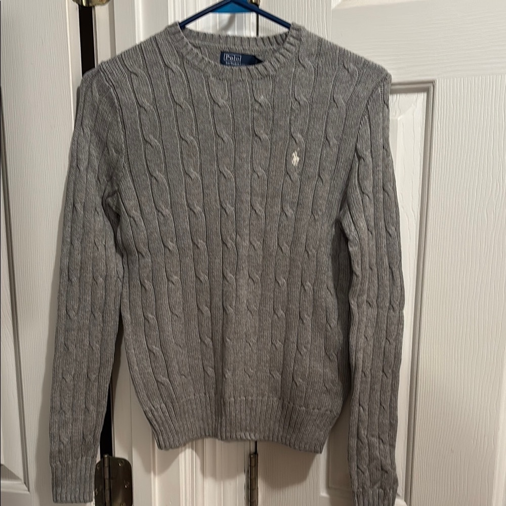 Ralph Lauren Blue Label Gray Cable Knit Crewneck Sweater